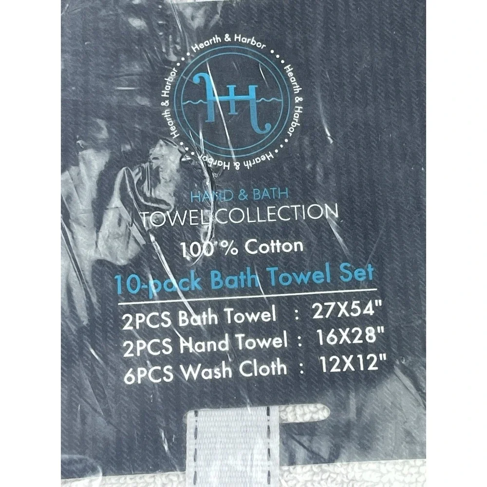 Hearth & Harbor From Macys 10pc Bath Towel Set in Grey, 100% Cotton‎ NEW